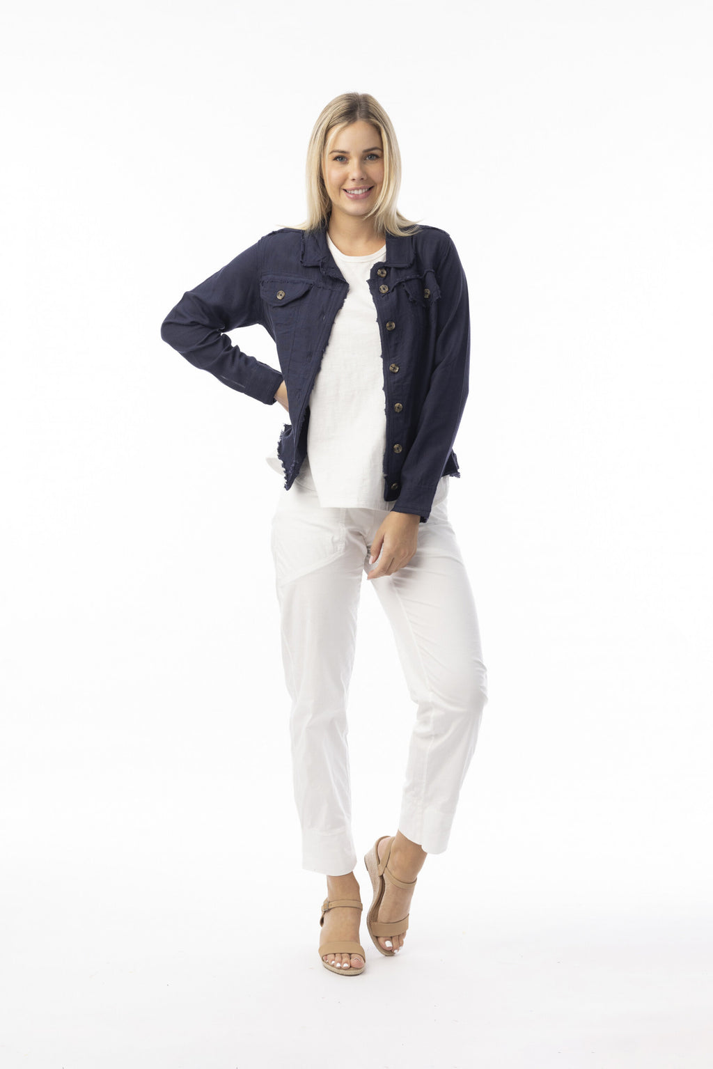 Orientique Linen Essentials Jacket-Orientique-White finn