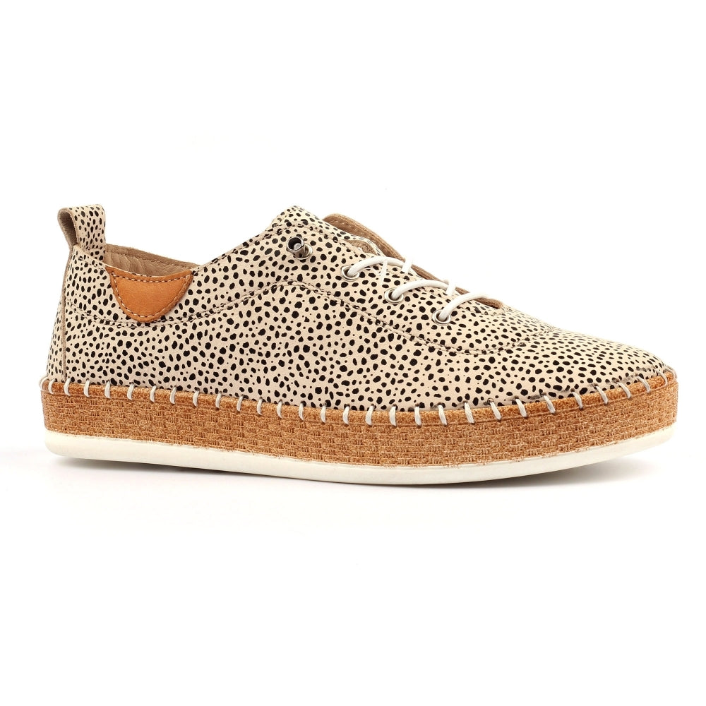 Lunar Evette Animal Spot Leather Plimsoll-Lunar-White finn