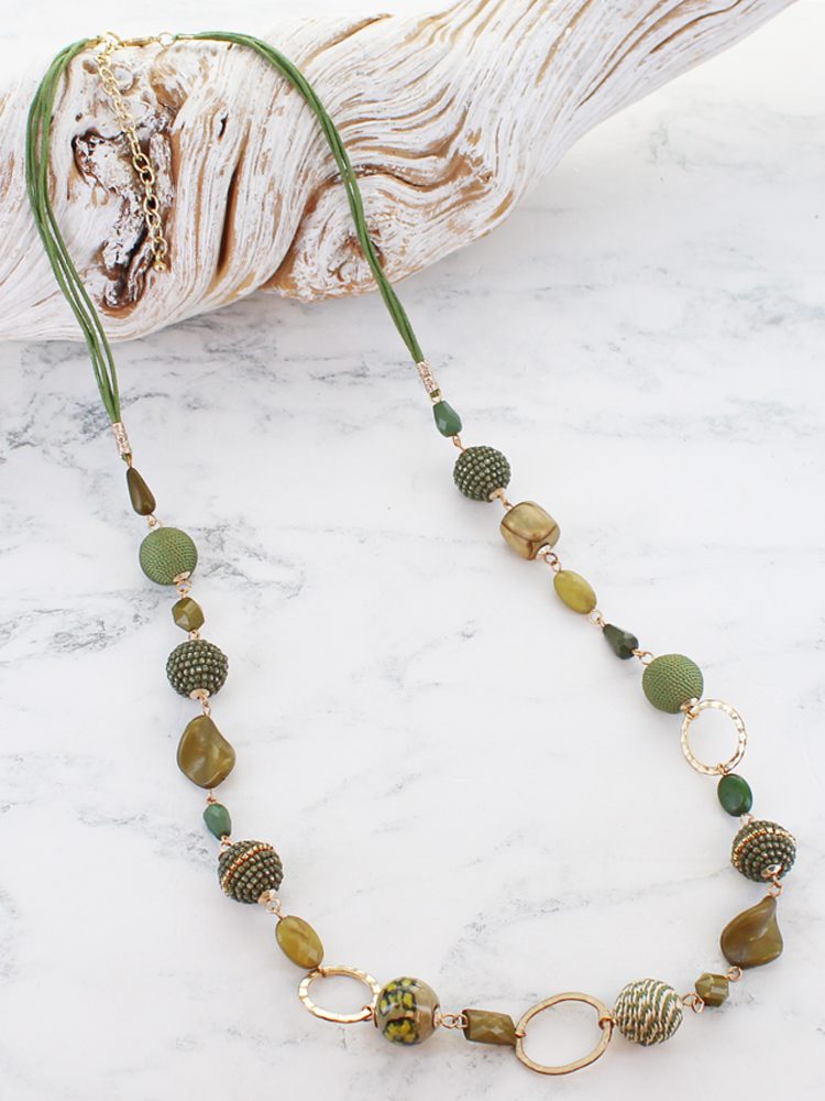 Beaded Necklace With Beaten Rings AY6601