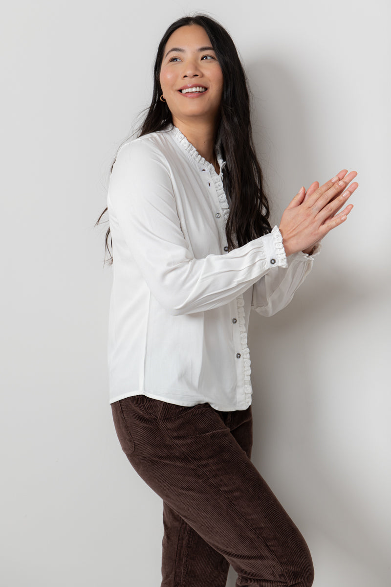 Lily and Me Sage Frill Blouse Plain-White finn
