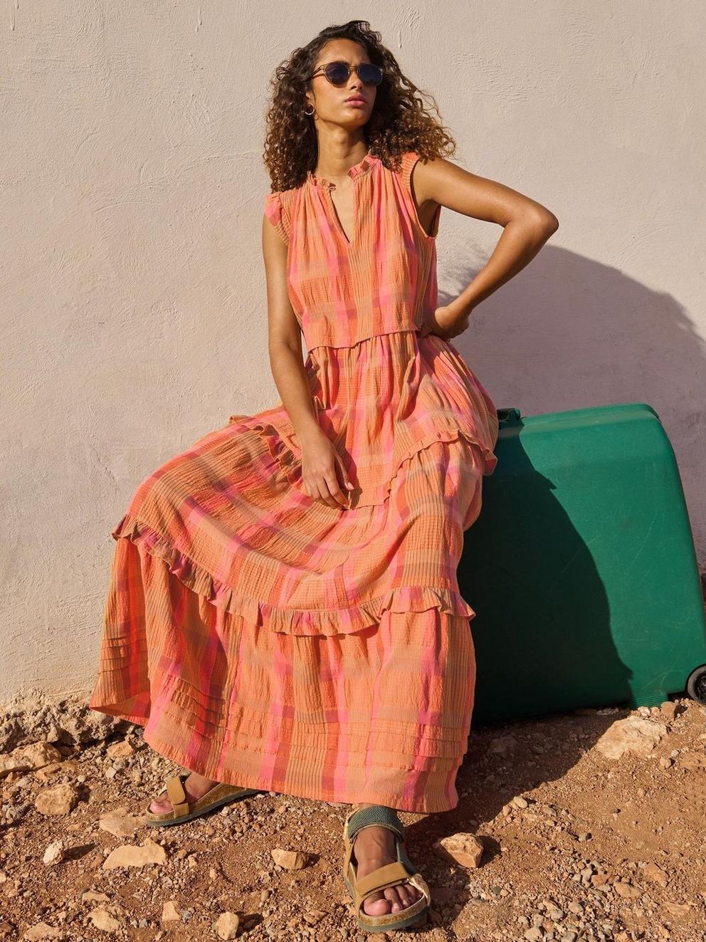 White Stuff Rosie Check Maxi Dress-Dress-White finn