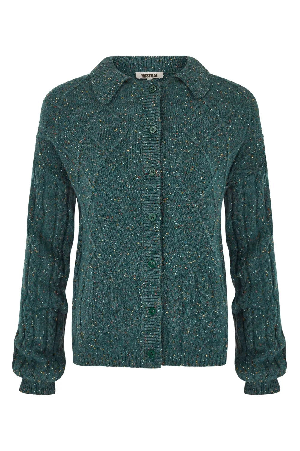 Mistral Collar & Cable Fleck Cardigan-Knitwear-White finn