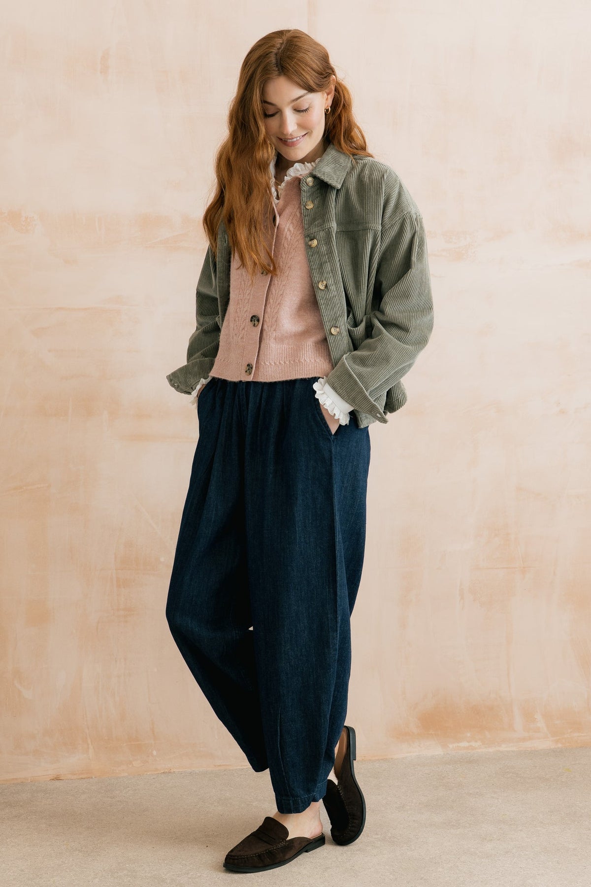 Lily and Me Ayla Relaxed Denim Barrel Leg Trousers Dark Wash