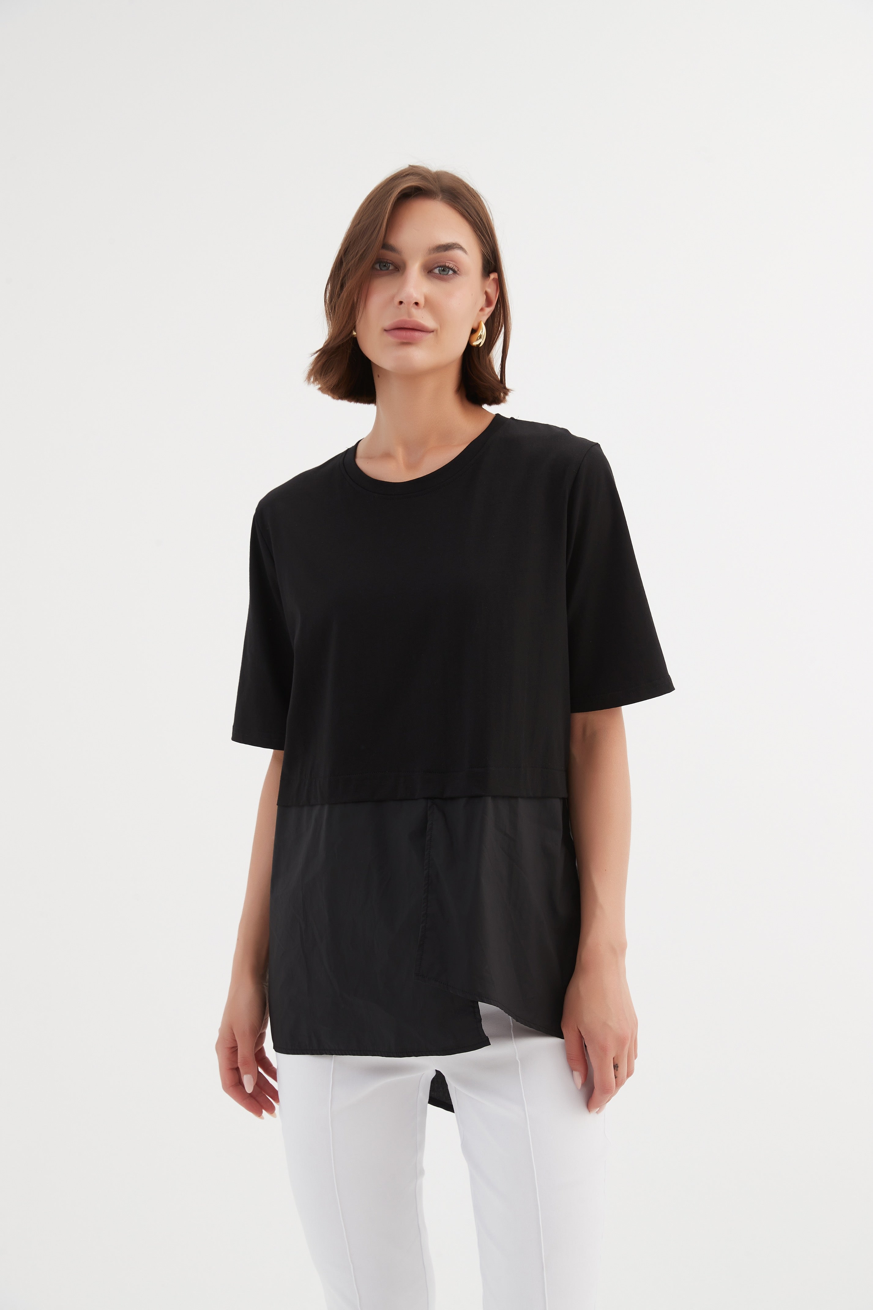 Tirelli Split Back Combi Tee-Shirts & Tops-White finn
