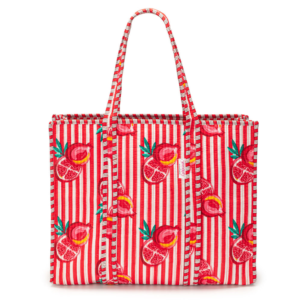 Ellie Beaumont Serendipity Cotton Quilted Tote - Pink Pomegranate-Bag-