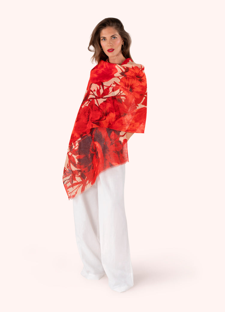 Powder Linen/Cotton Scarf - Rouge Blooms-Powder-White finn