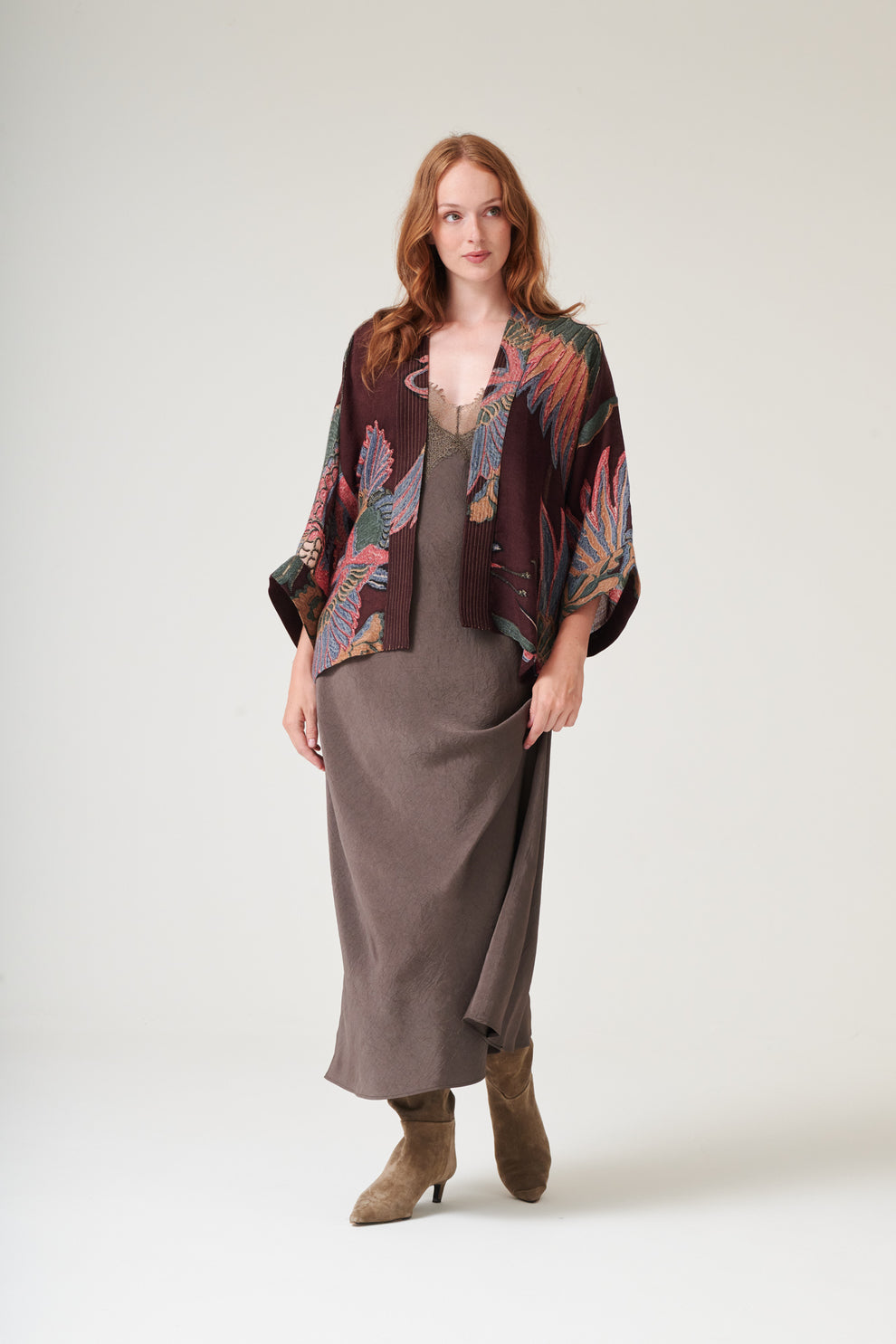 One Hundred Stars Crane Plum Wool Kimono