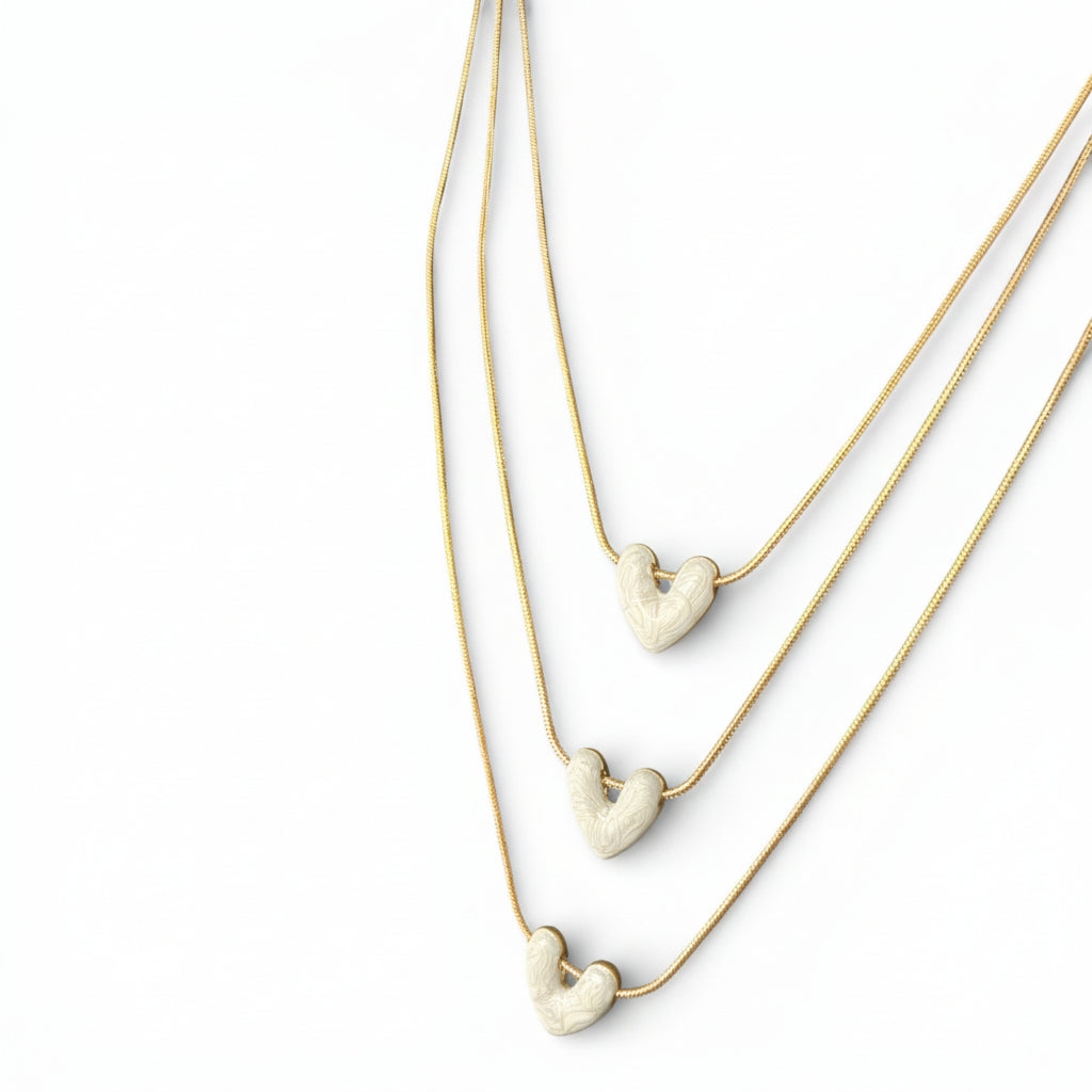 Jess and lou Multi-Layer Heart Pearlescent Necklace NK418-Jess and Lou-White finn