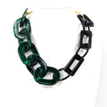 Tempest Half oval and square resin links necklace QG003N Green
