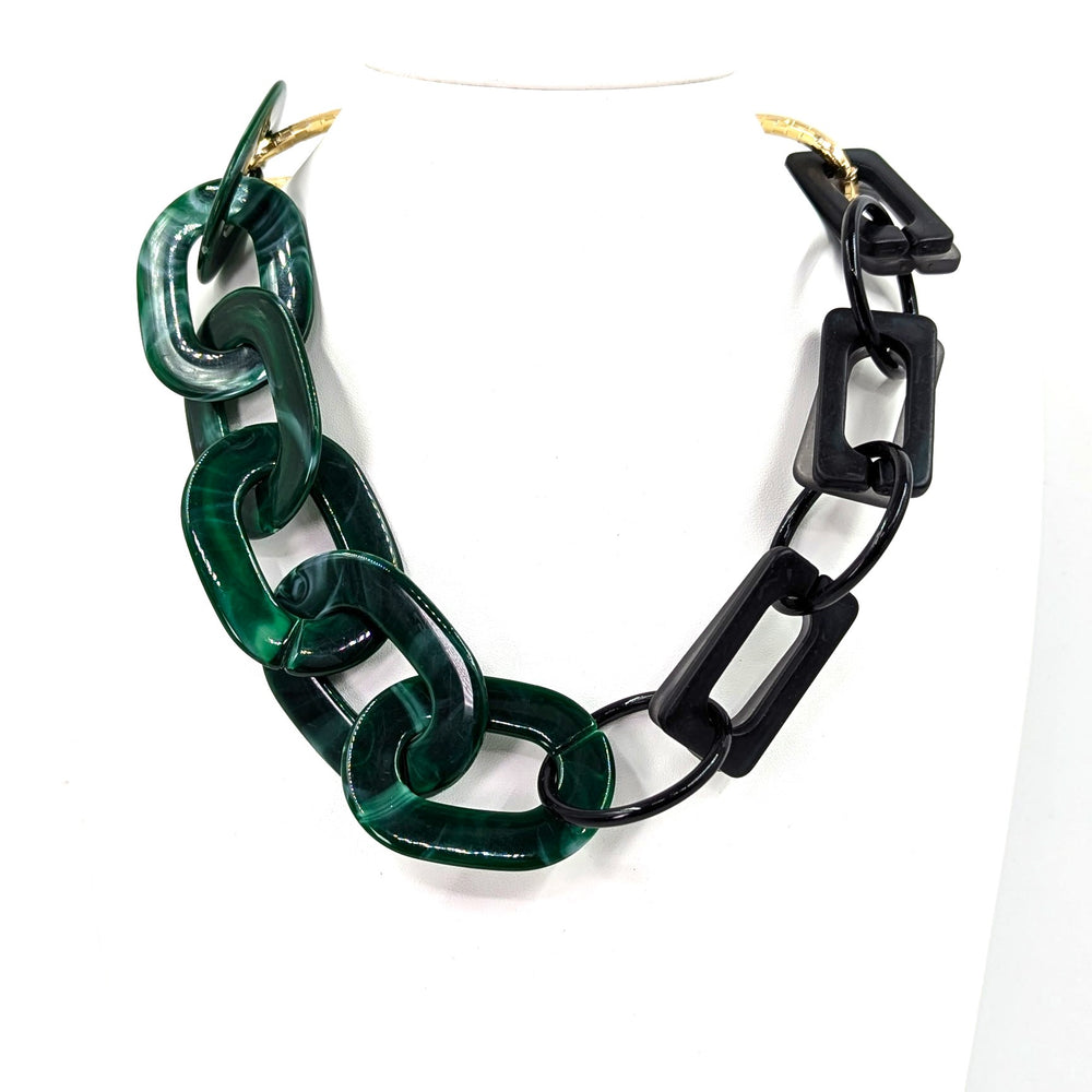 Tempest Half oval and square resin links necklace QG003N Green