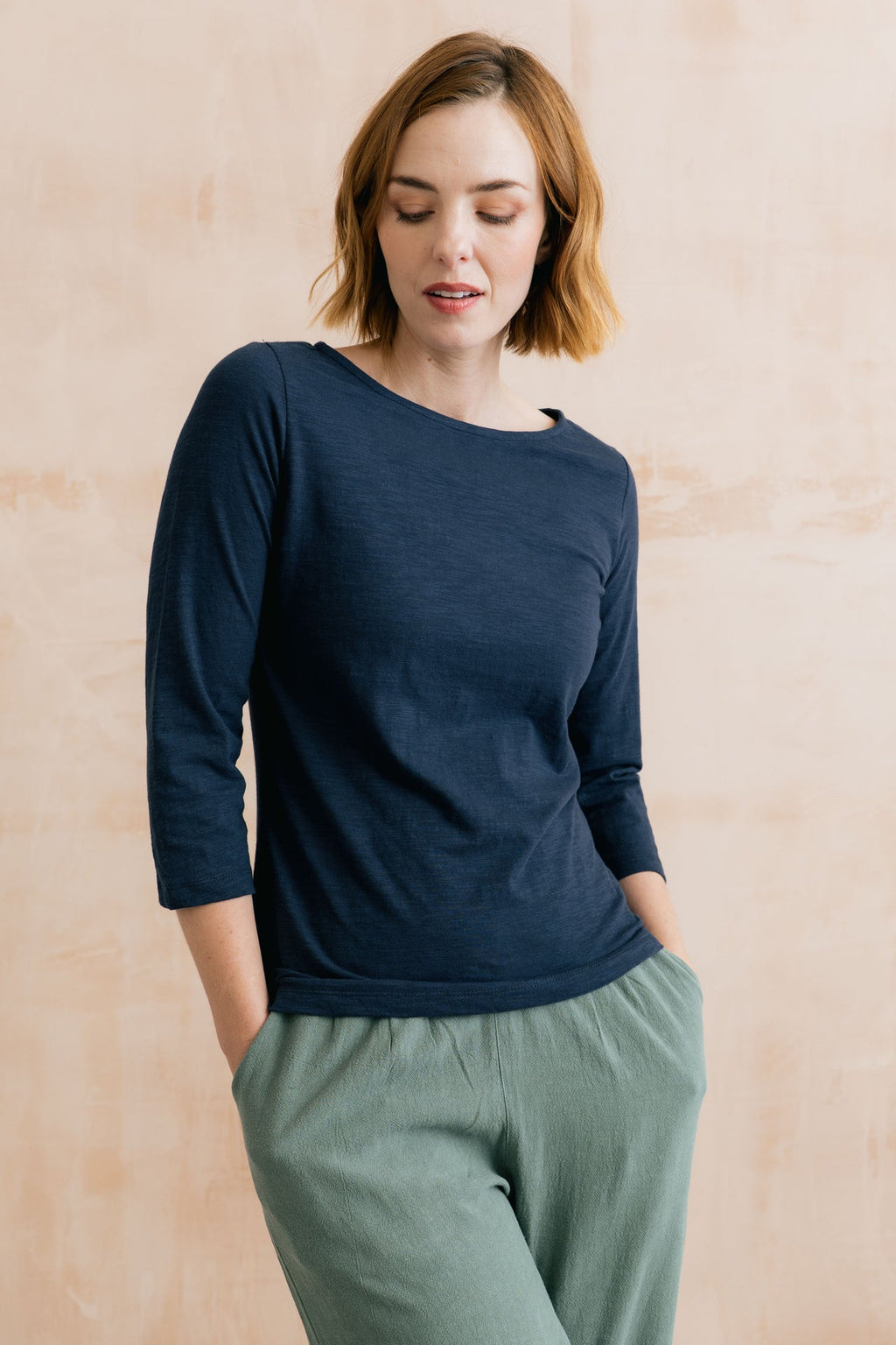 Lily and Me Monica Organic Cotton Jersey 3/4 Sleeve Top-White finn -White finn