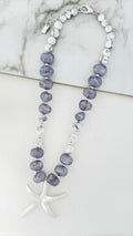 Envy 4740 Short white and grey bead necklace with silver starfish-Envy-White finn