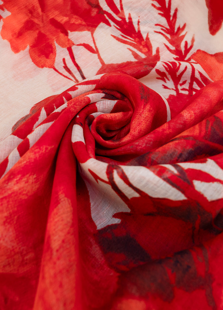 Powder Linen/Cotton Scarf - Rouge Blooms-Powder-White finn