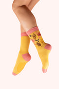 Powder Ankle Socks - Happy Leaves, Custard-sock-White finn
