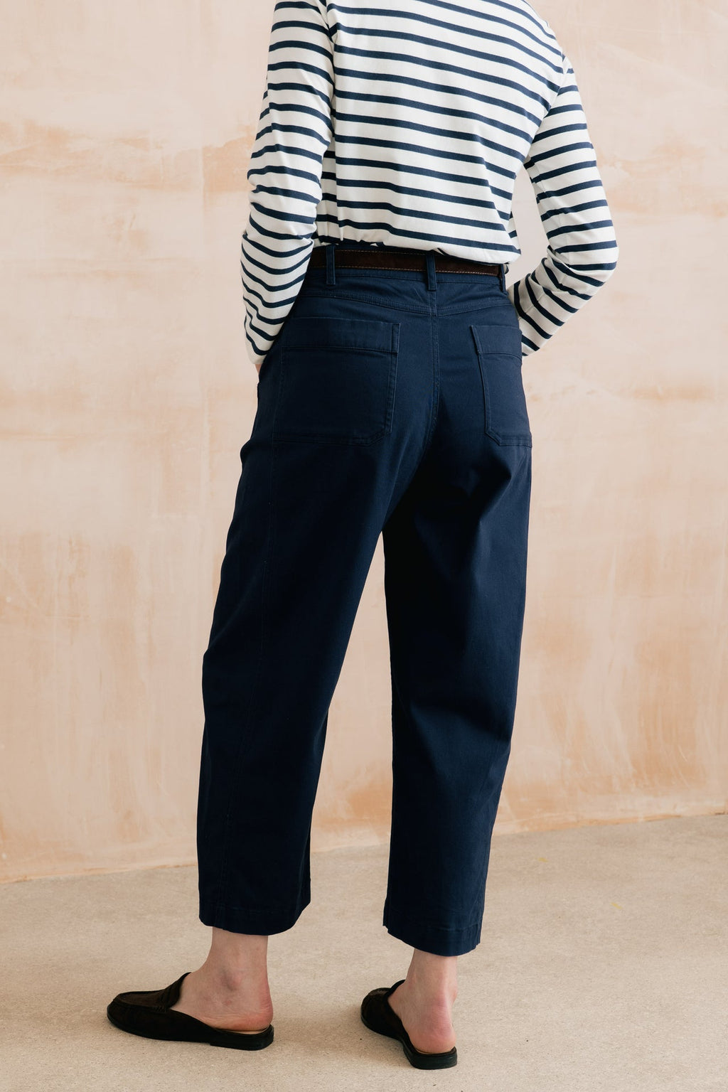 Lily and Me Charlie Barrel Leg Stretch Twill Trousers Navy