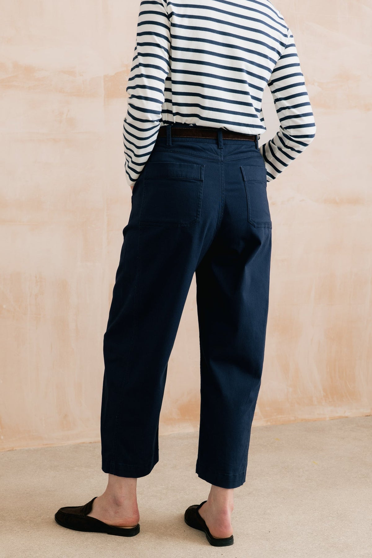 Lily and Me Charlie Barrel Leg Stretch Twill Trousers Navy