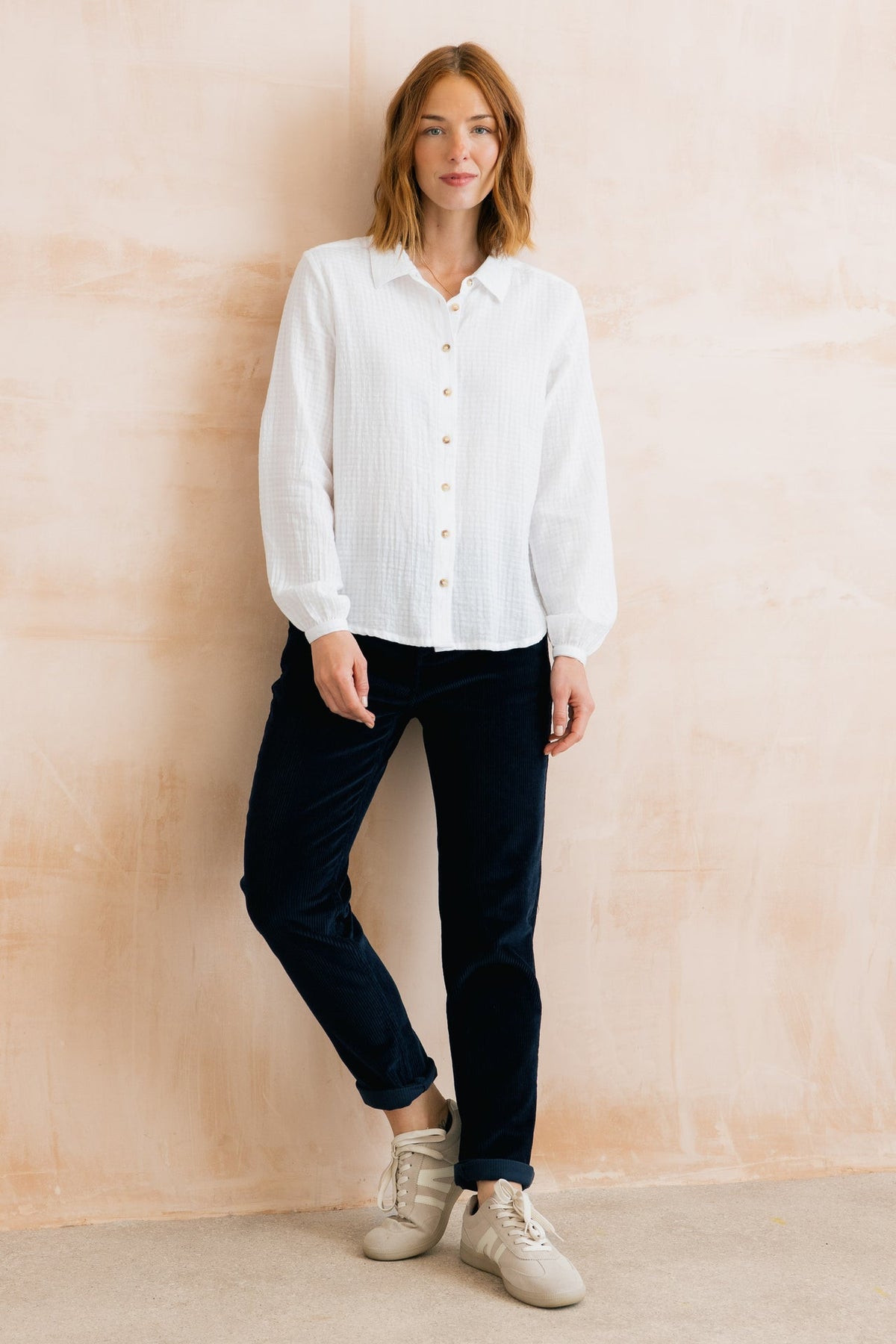 Lily and Me Ana Textured Organic Cotton Shirt White