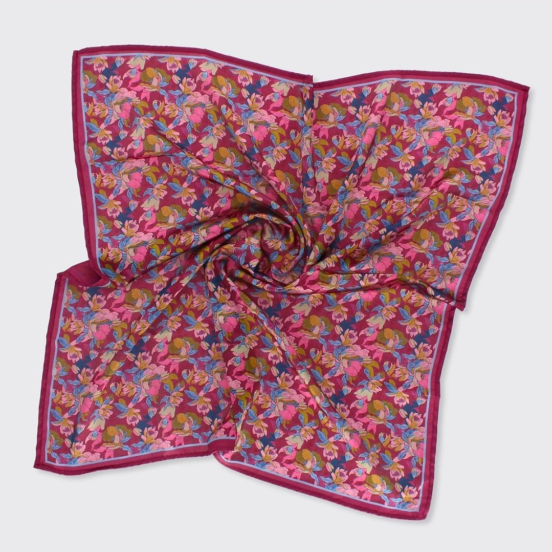 Ellen Floral Square Scarf - Mulberry