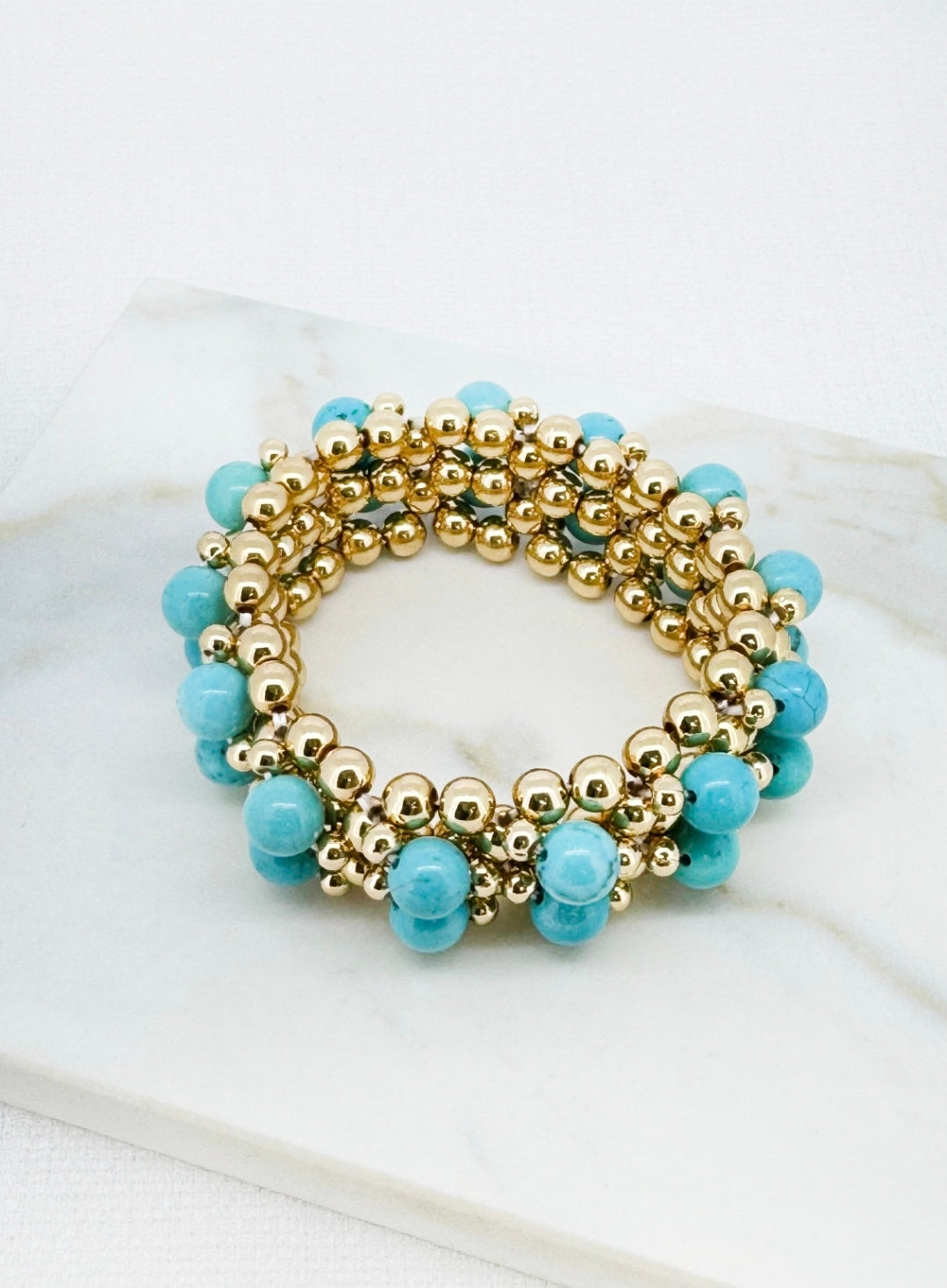 Envy Turquoise and Gold Stretch bracelet 4928-Envy-White finn