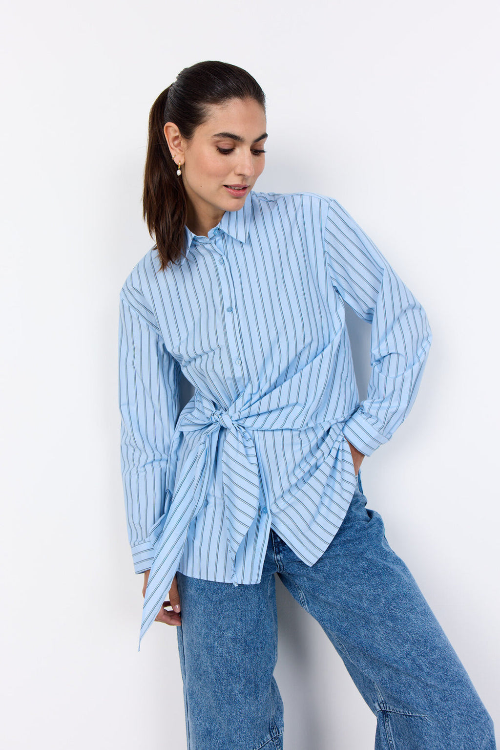 Soya Concept SC-BARDOT 3 Shirt Light blue-Soya Concept-White finn