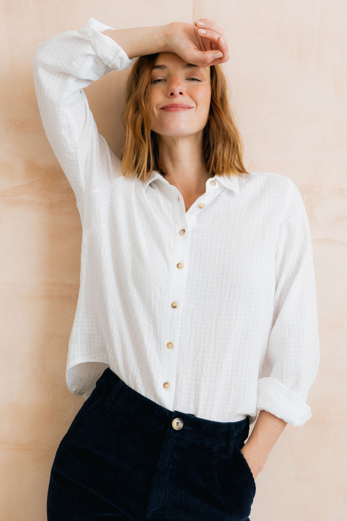 Lily and Me Ana Textured Organic Cotton Shirt White