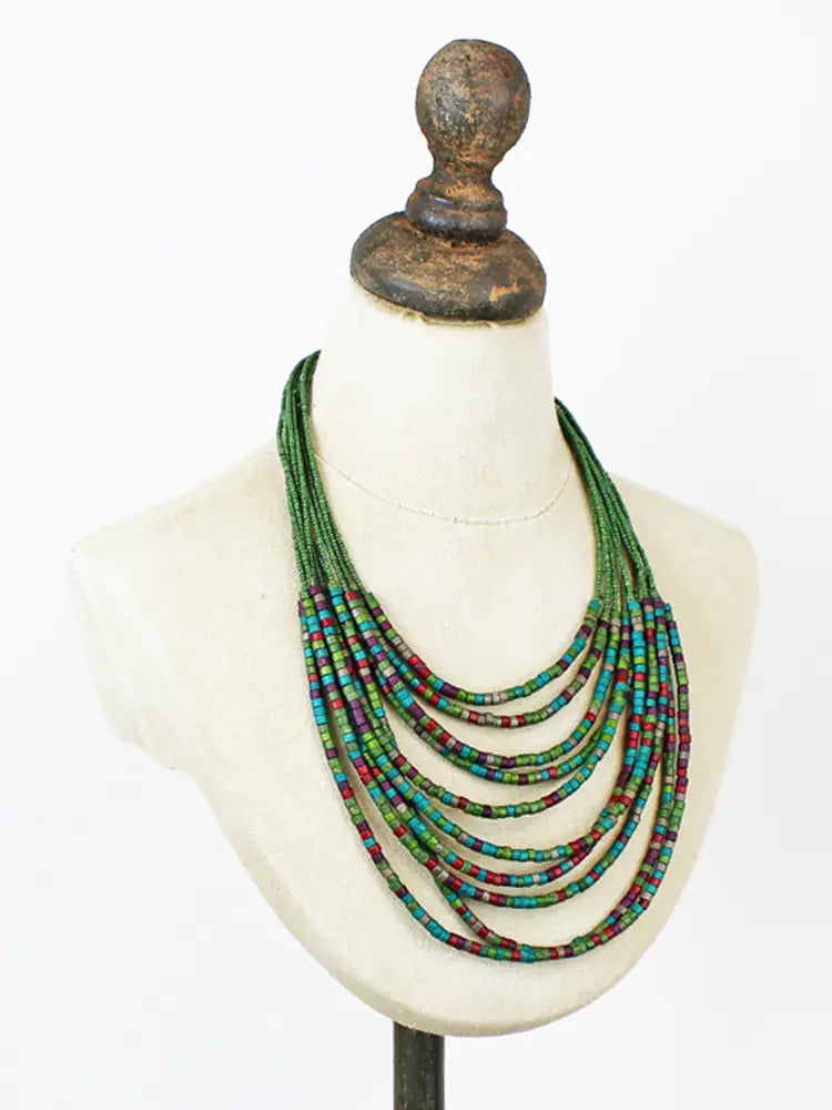Suzie Blue Wooden Bead Collar Necklace DC6310
