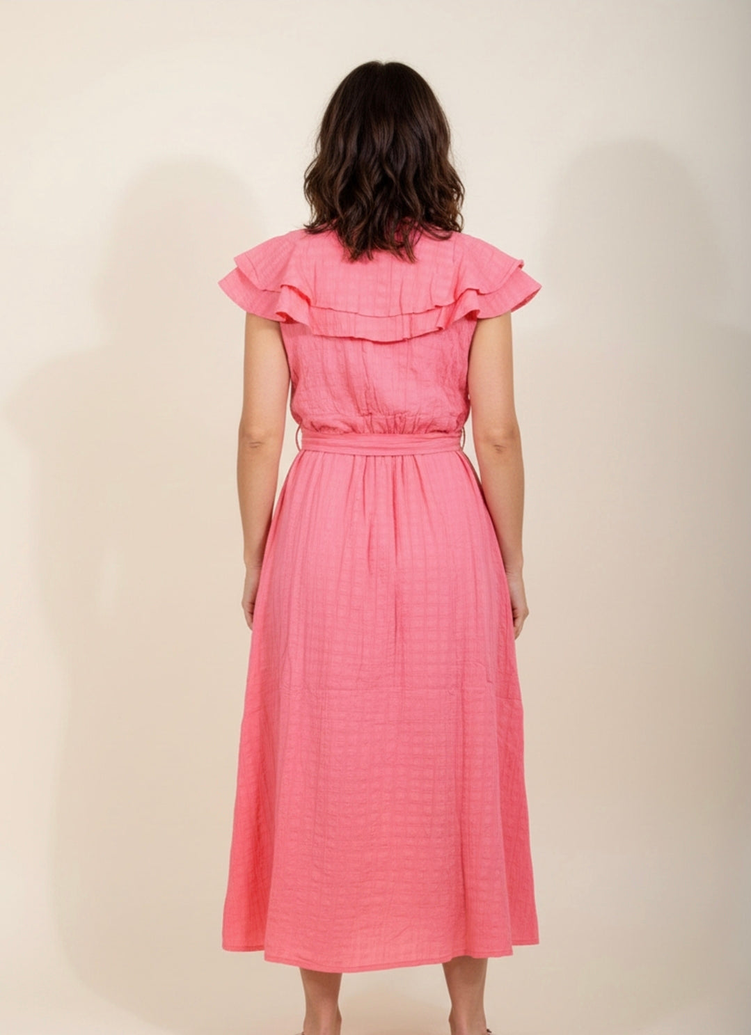 Pretty Vacant Gloria Dress in Pink Seersucker-Pretty Vacant-White finn