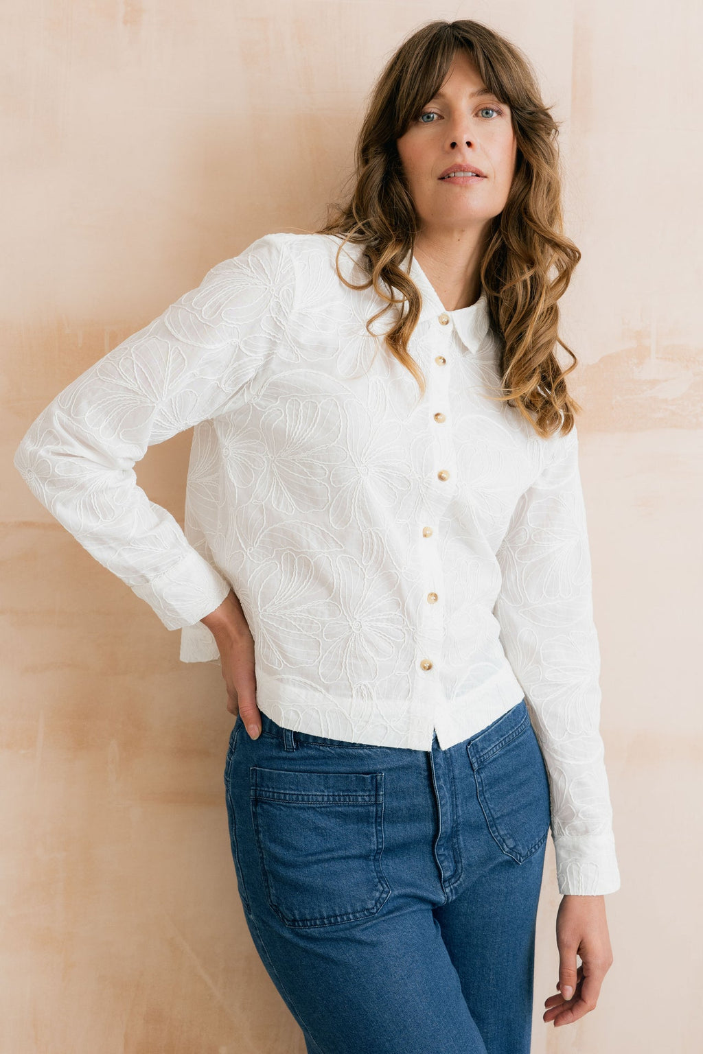 Lily and Me Bracken Embroidered Boxy Shirt White