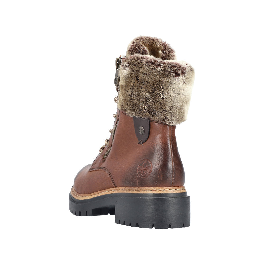 Rieker Tan Faux Fur Trim Ankle Boot 72608-Footwear-White finn