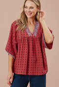 Adini Cotton Jacquard Dobby Top - Spiced Red-Adini-White finn
