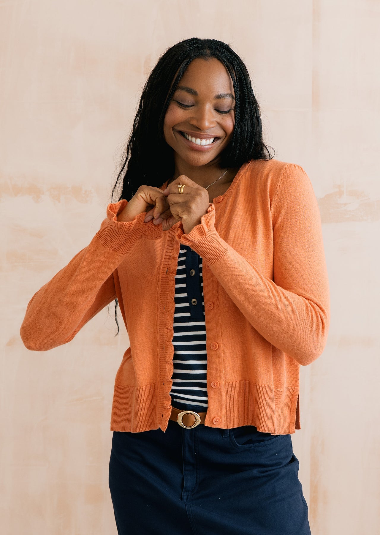 Lily and Me Lauren Ruffle Outfitter Cardigan Soft Orange