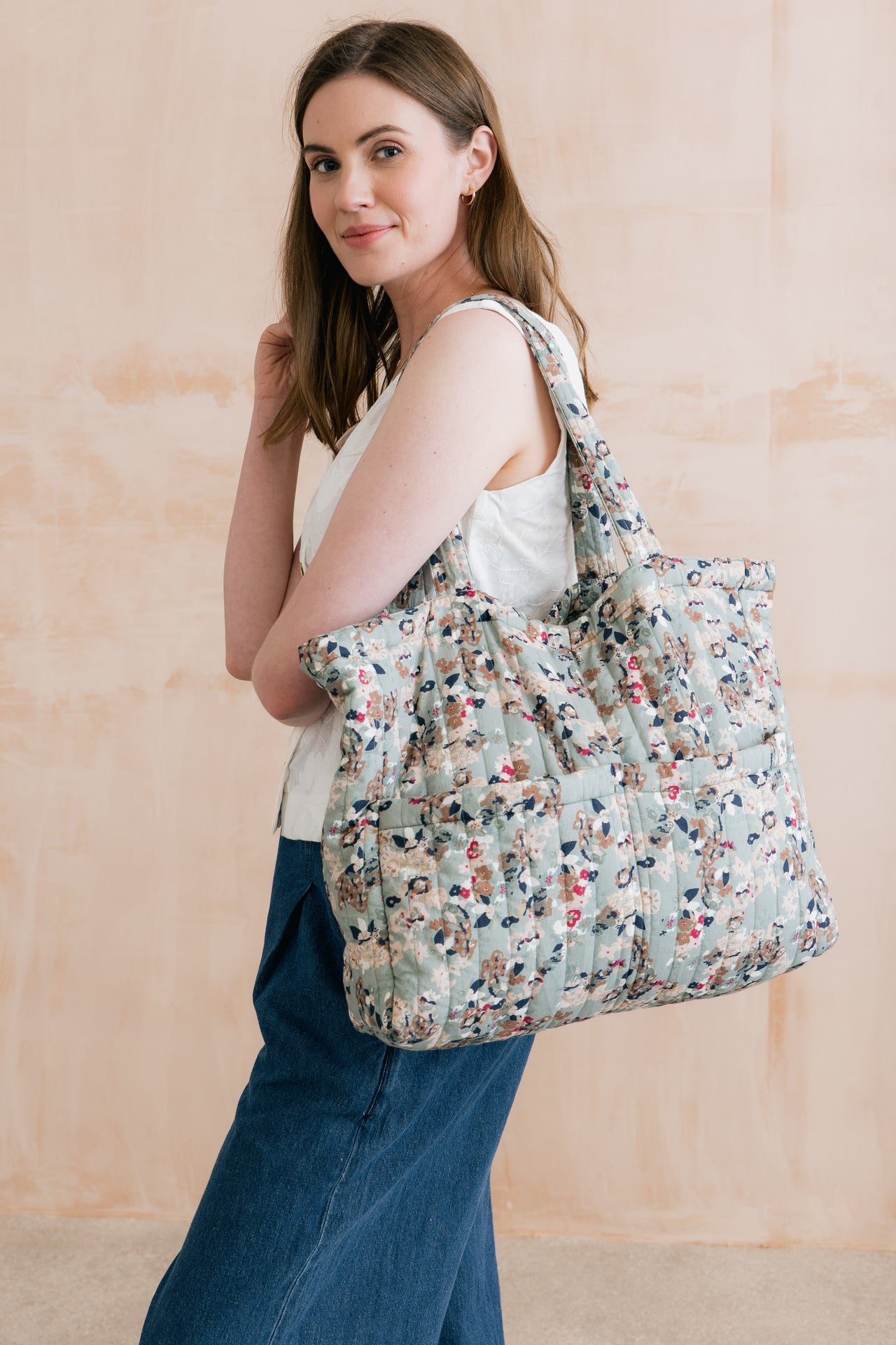 Lily and Me Ditsy Print Quilted Tote Bag Ocean