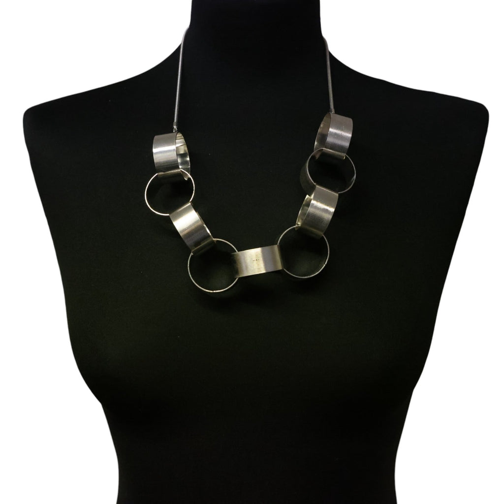 Chunky Statement Silver Linked Loop Necklace NK368SIL