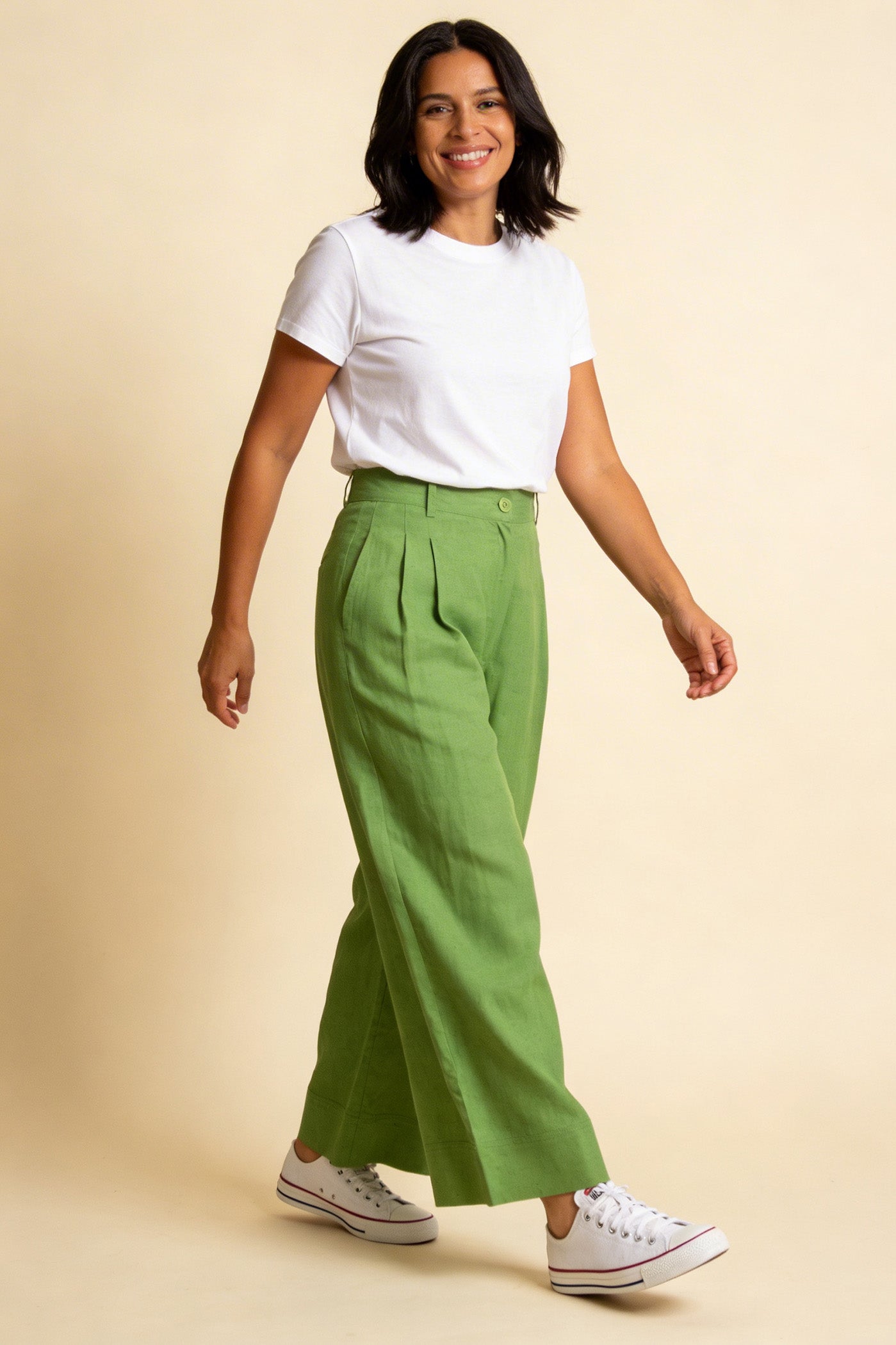 Pretty Vacant Eden Culottes in Linen - Green-Pretty Vacant-White finn