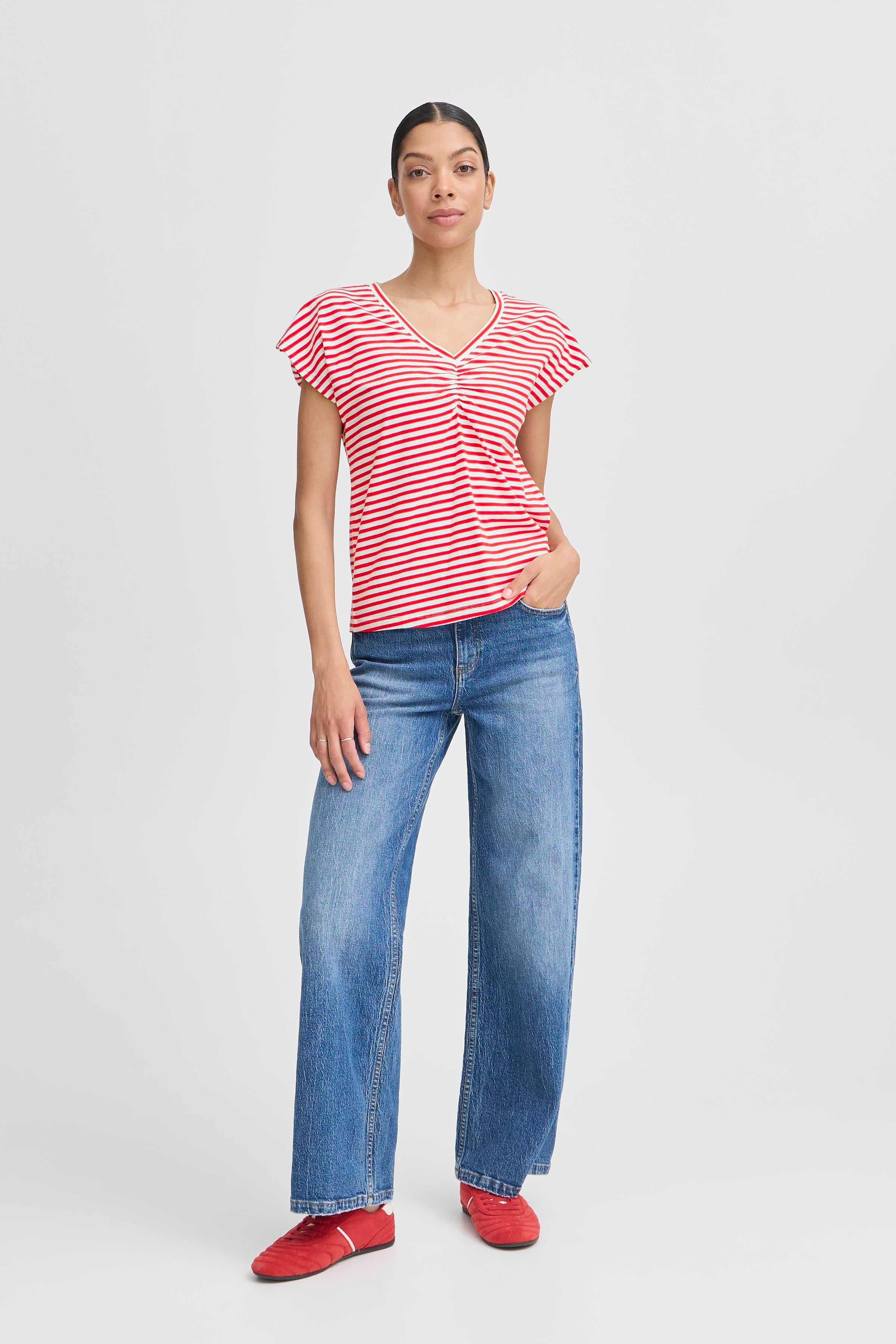 B young Bypandinna Striped Tee-Shirts & Tops-White finn