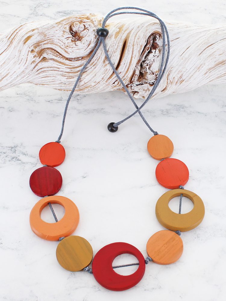Wooden Disc and Hoop Necklace FB6603