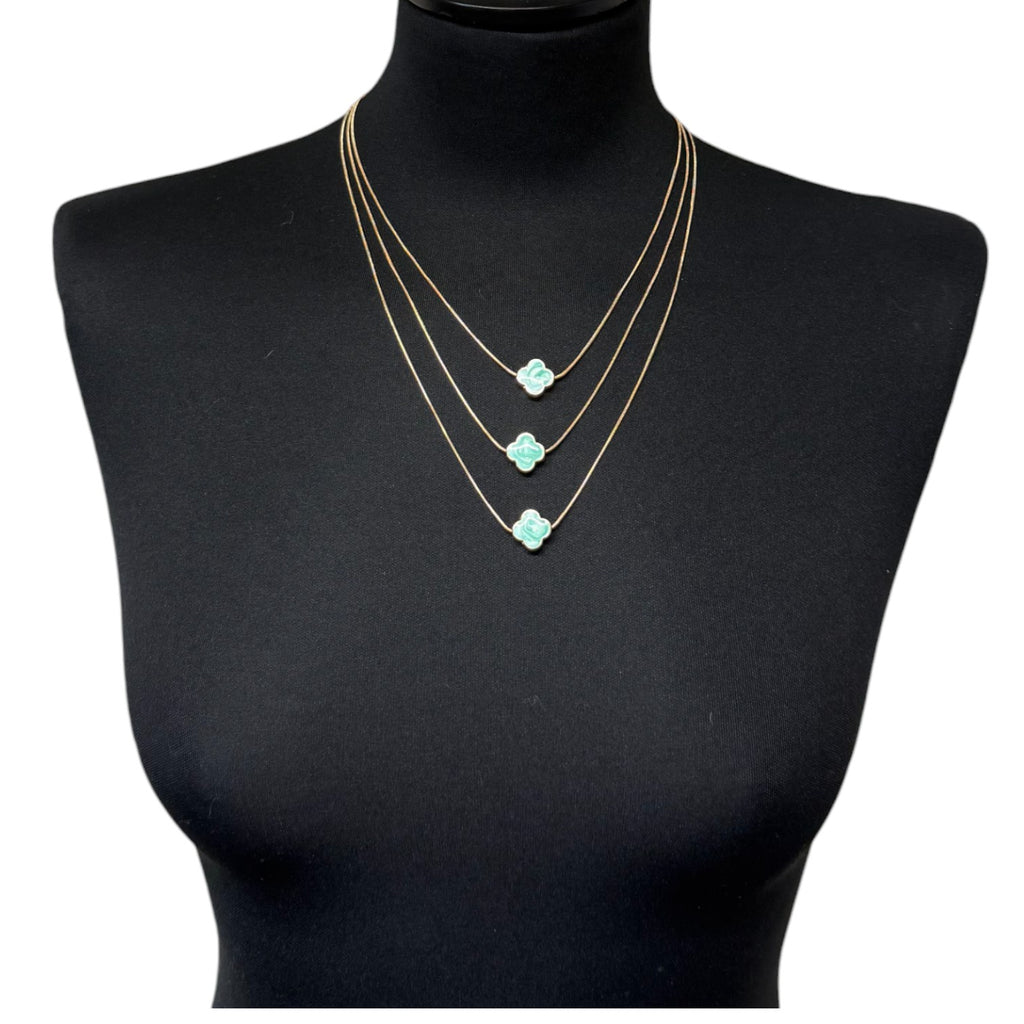 Jess and Lou Multi-Layer Clover Pearlescent Necklace NK420-Jess and Lou-White finn