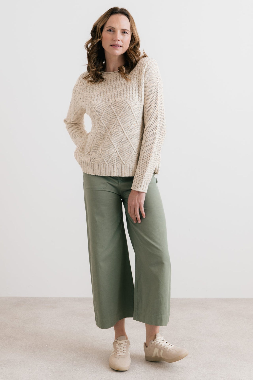 Lily and Me Bryony Flecked Knit Cable Knit Jumper Ecru-Lily and Me-White finn