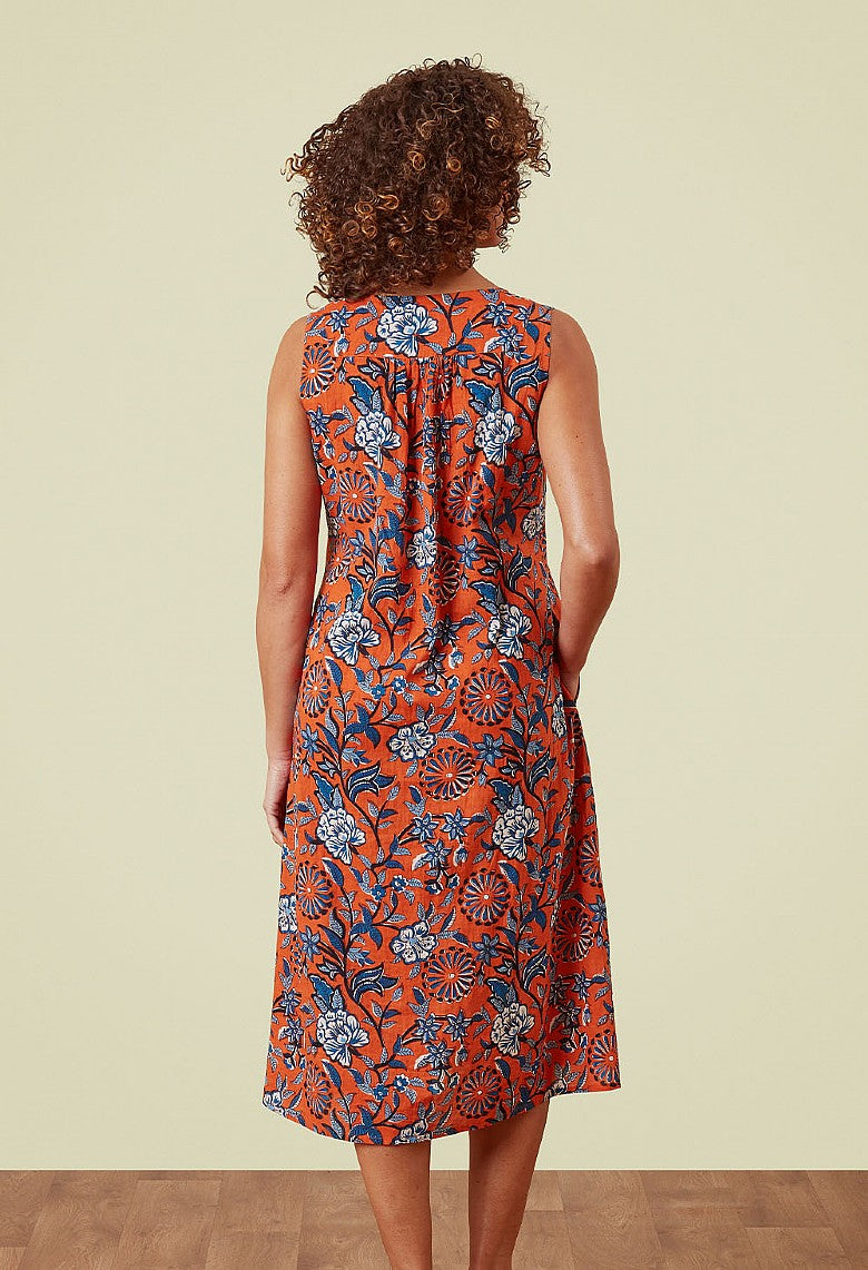 Adini Trailing Botanical Tasha Dress - Red Orange-Adini-White finn