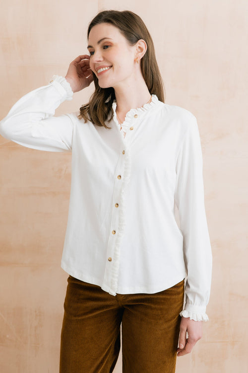 Lily and Me Sage Frill Organic Cotton Jersey Blouse White