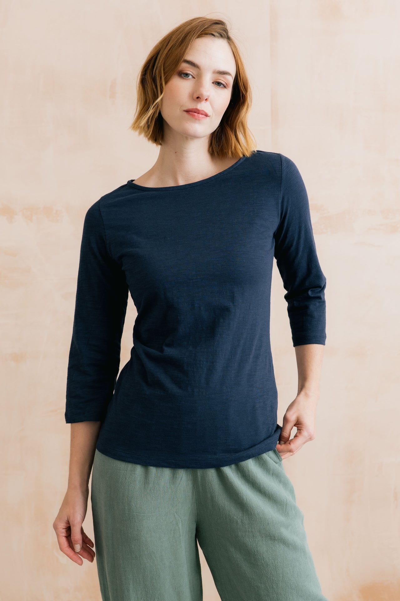 Lily and Me Monica Organic Cotton Jersey 3/4 Sleeve Top-White finn -White finn