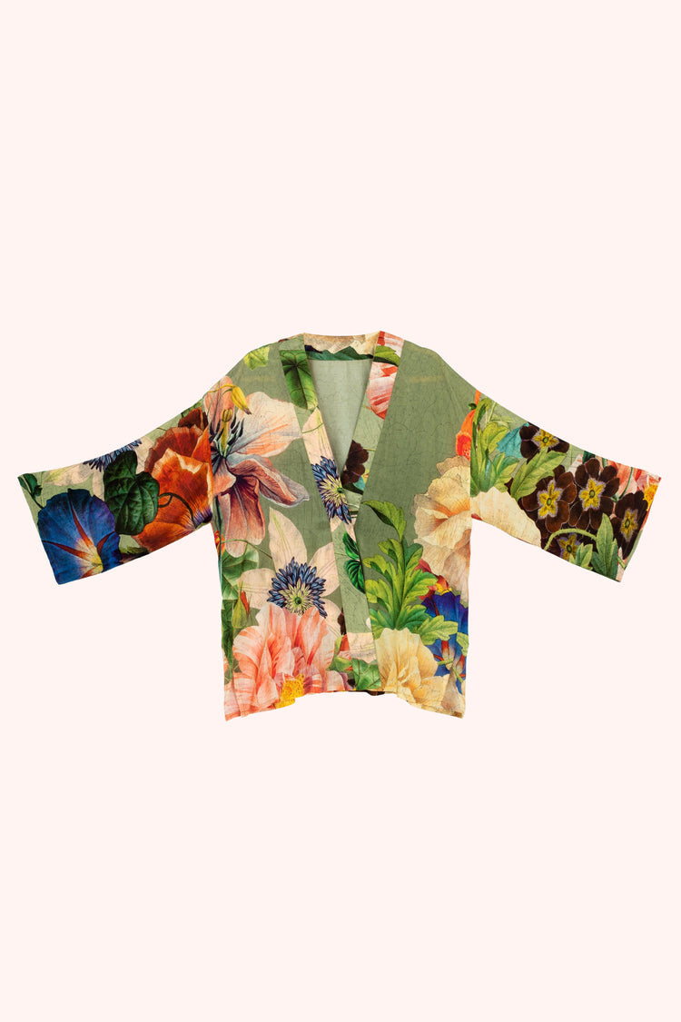 Powder Mid-Length Kimono - Botanical Bouquet, Sage