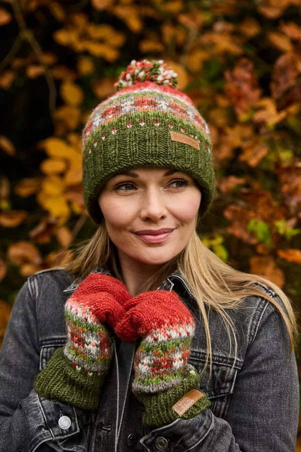 Pachamama Iona Roll Back Bobble Beanie Moss