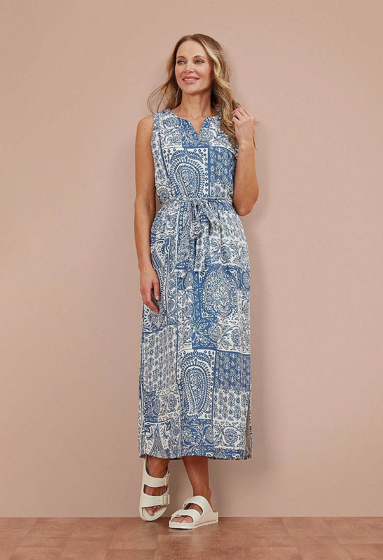 Adini Patched Paisley Tazmine Dress - Starlight Blue-Adini-White finn