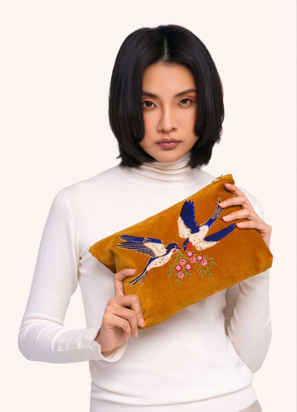 Powder Velvet Zip Pouch