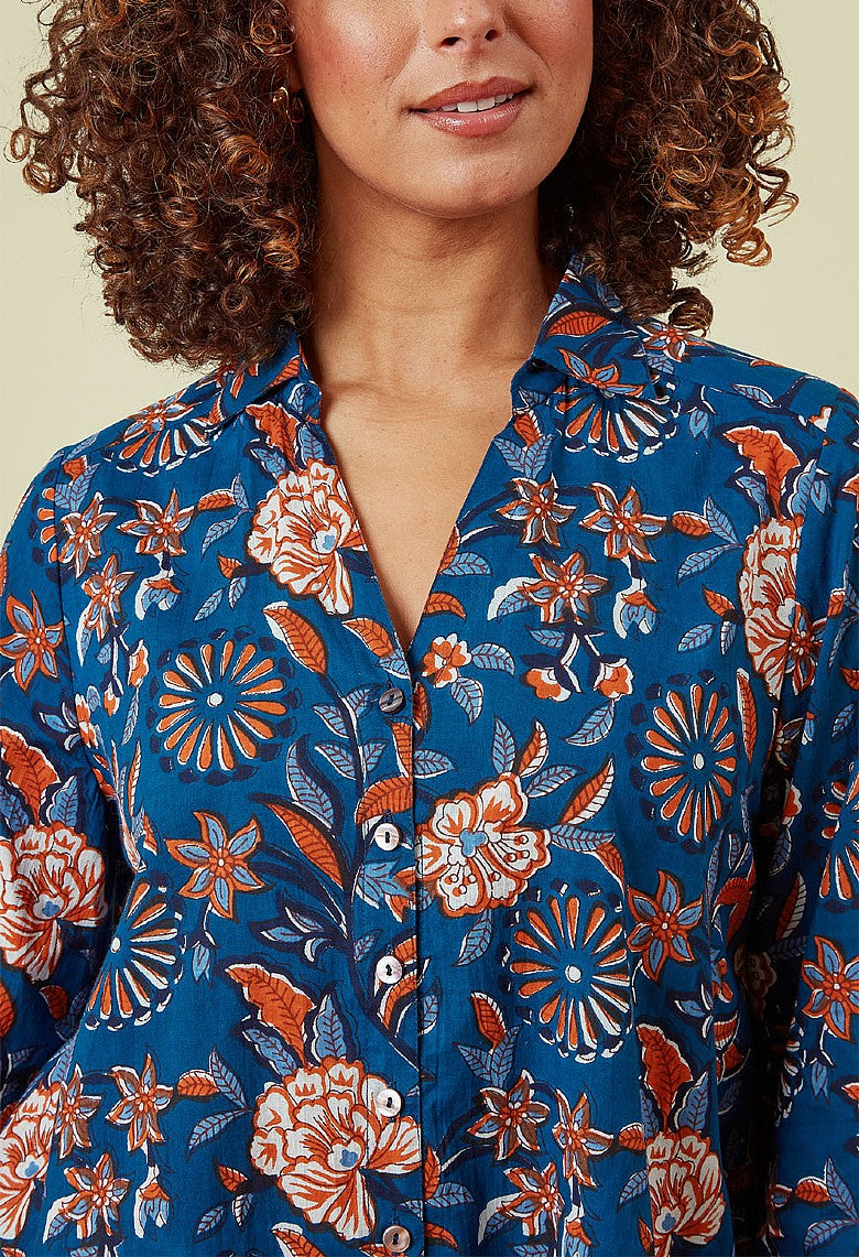 Adini Trailing Botanical Emma Shirt - Navy Mix-Shirts & Tops-XS-