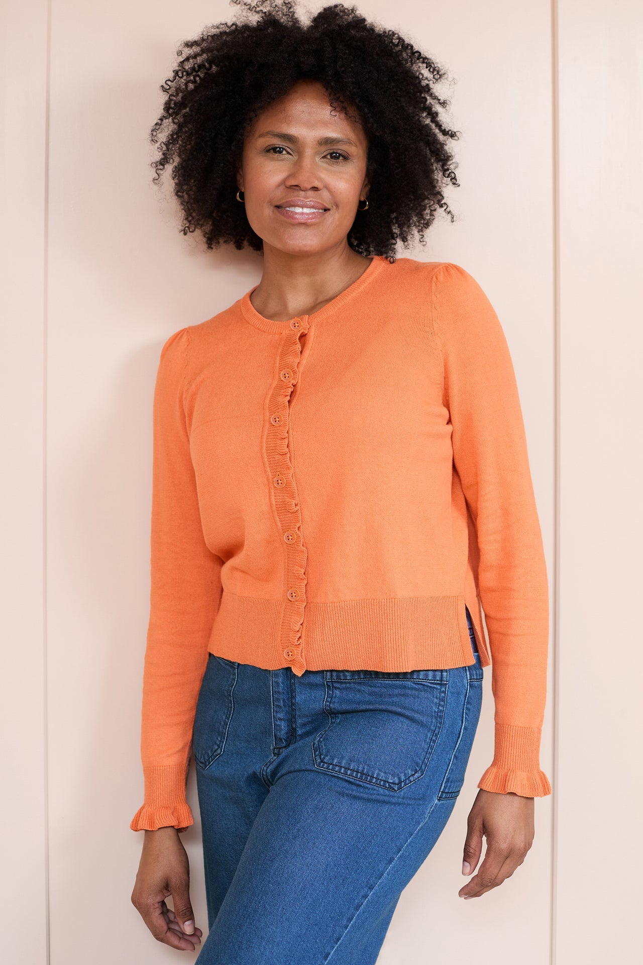 Lily and Me Lauren Ruffle Outfitter Cardigan Soft Orange