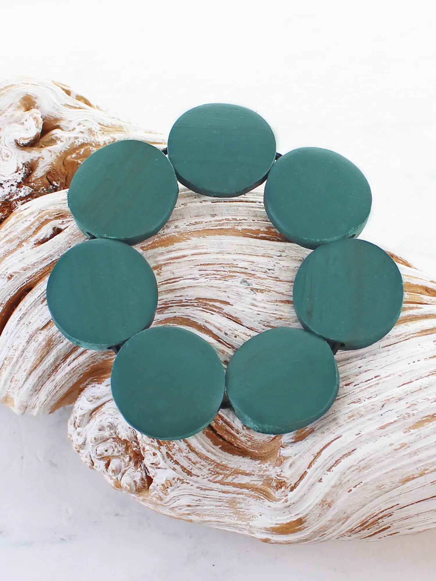 Suzie Blue Elasticated Wooden Disc Bracelet FB1509-Bracelet-White finn