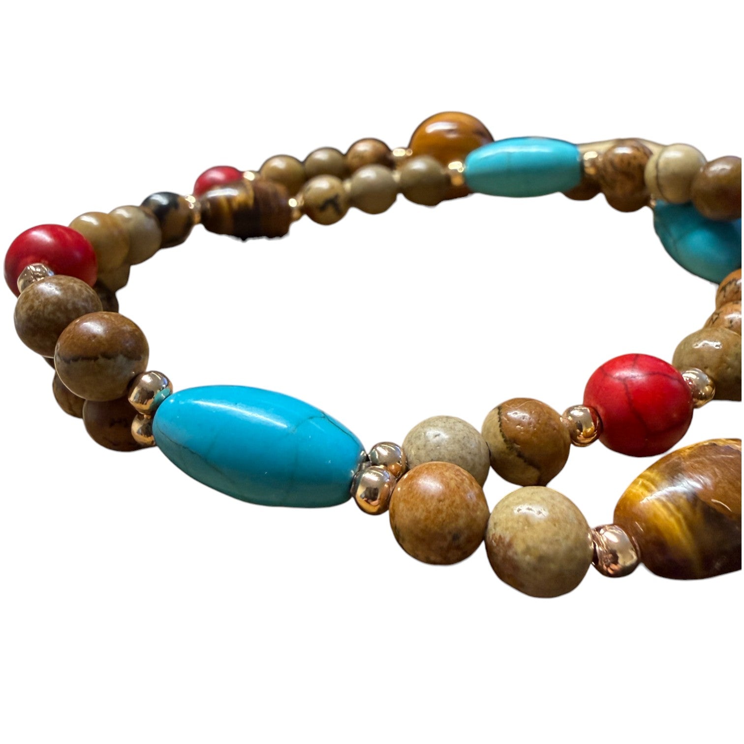 Jess and luo Caramel & Turquoise Double Beaded Bracelet BR254-White finn -White finn