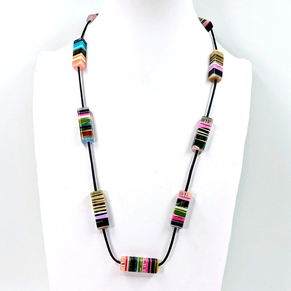 Tempest Long rectangular bead necklace on wax cord KW007N